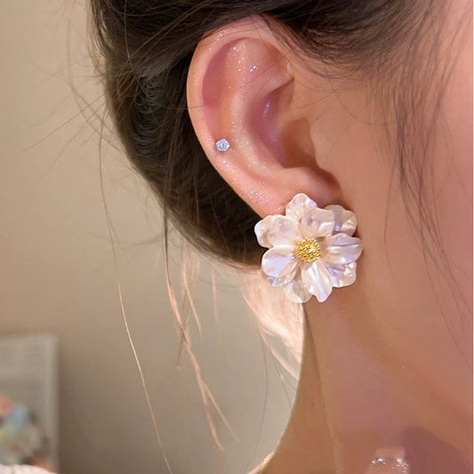 French Elegant Camellia Stud Earrings - Luxury Chic Design