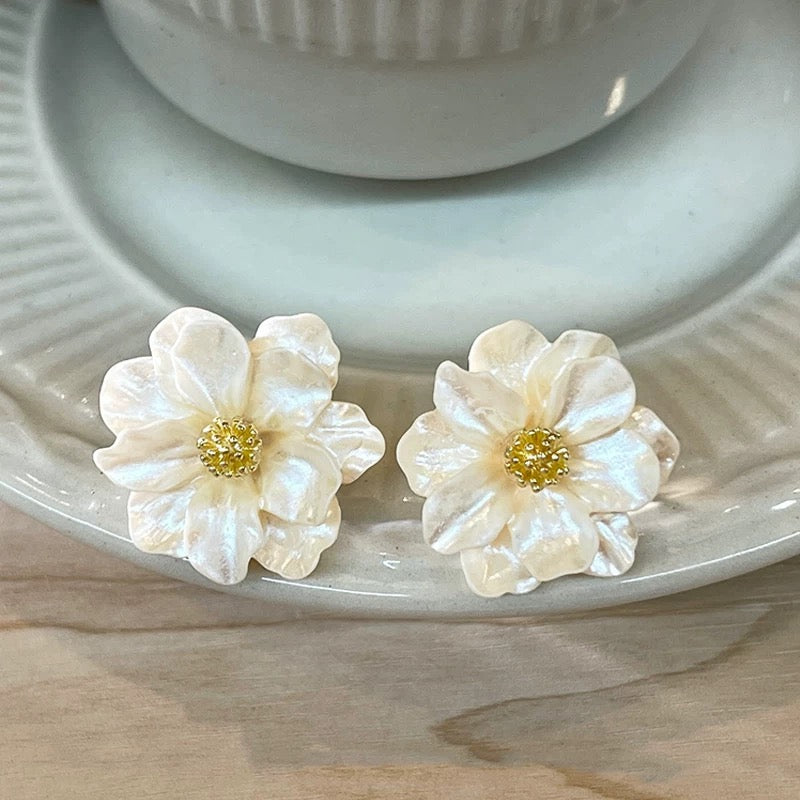 French Elegant Camellia Stud Earrings - Luxury Chic Design