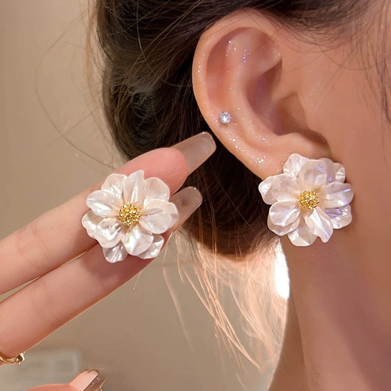 French Elegant Camellia Stud Earrings - Luxury Chic Design