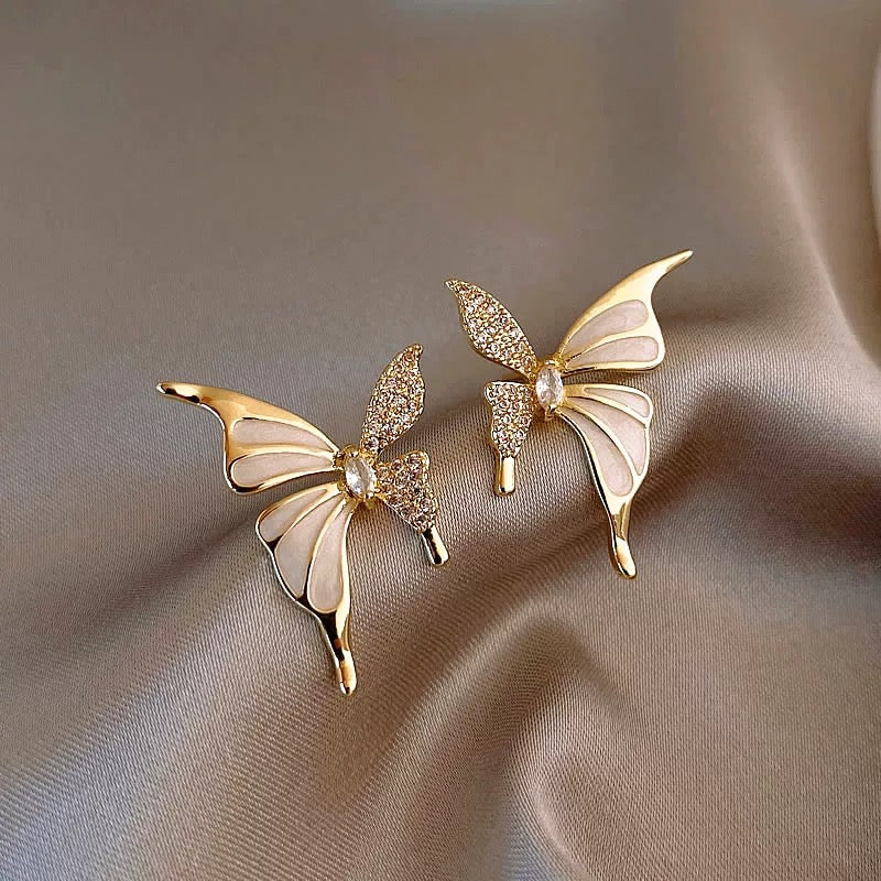 Petite Butterfly Stud Earrings with Zircon Inlay - Dainty Romantic Gift for Her